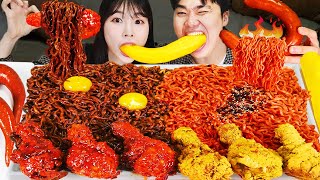 ASMR MUKBANG 직접 만든 불닭볶음면 양념치킨 소세지 먹방 amp 레시피 SAUSAGES AND FIRE NOODLES EATING [upl. by Corsetti]