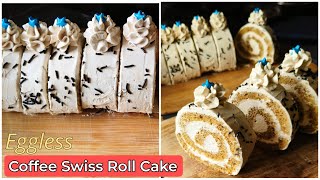 Eggless Coffee Swiss Roll  Easy Roll Cake Recipe  Coffee Roll Cake  MadhavisKitchen [upl. by Anhej958]