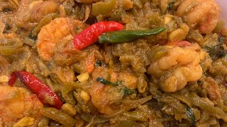 Chichinga bhaja recipe  Chichinga with Chingri Bhaji চিচিঙ্গা ভাজি রেসিপি Snake Gourd Curry [upl. by Angi]