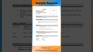 sample resume  resume kaise banaye  how to write resume sampleresume [upl. by Eikcim]