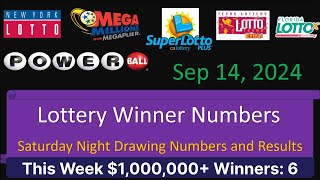 Saturday Night Lottery Winning NumbersResults Powerball Superlotto Florida Texas Lotto 9142024 [upl. by Leidag]