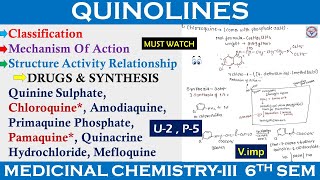 Quinoline  SAR amp Mechanism of Action  Chloroquine  Pamaquine  Antimalarials Drug  Med Chem3 [upl. by Akaya]