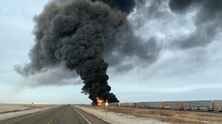 Massive fire erupts after Sask train derailment [upl. by Nizam]