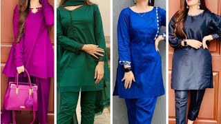 plain kurta pajama designs for girlsone colour kameez shalwar ideassimple ladies kurta capri style [upl. by Arbma936]