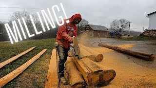 Abandoned Hay Wagon Rebuild pt9  Sawing Lumber [upl. by Aihseken]