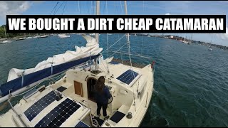 1 We Bought A DIRT CHEAP CATAMARAN With NO EXPERIENCE  TINY Sailboat Tour amp Channel Intro [upl. by Noyerb]