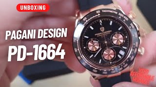 UNBOXING PAGANI DESIGN PD1664 ROSE GOLD BLACK RUBBER BAND 40MM QUARTZ CHRONO [upl. by Carey]