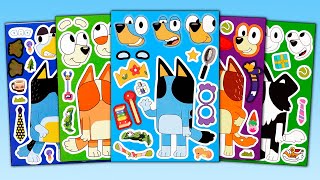 BLUEY STICKER BOOK MAKEOVER  MUM DAD BINGO BLUEY AND FRIENDS FUNNY FACE STICKERS ACTIVITY [upl. by Atterahs310]