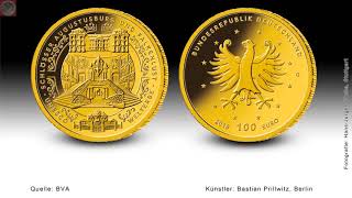 100 Euro Goldmünze UNESCOWelterbe Schlösser Augustusburg und Falkenlust 2018 [upl. by Holcman796]