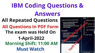 Important Coding Questions  IBM Important Questions  On 1April2022 [upl. by Malca]