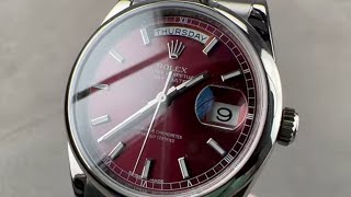 Rolex DayDate 36 White Gold CHERRY Dial 118209 Rolex Watch Review [upl. by Yesdnil]