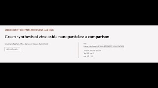 Green synthesis of zinc oxide nanoparticles a comparison  RTCLTV [upl. by Childers]