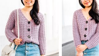 Crochet Chunky Cropped Cardigan with Buttons Free Pattern  Tutorial  For The Frills [upl. by Uel]