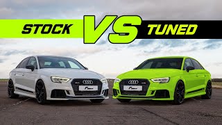 How much faster can a £800 tune make an Audi RS3  Stock vs Tuned [upl. by Nocaj]