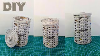 Making a Small Basket From Newspaper Using the Weaving Method [upl. by Ehcrop]