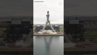 heavymachinery chimney demolition explosion explosives [upl. by Friedlander]