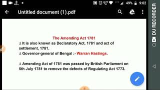 Amendment act 1781  settlement act  By sss education hub for ssc cgl  upsc [upl. by Henrion]