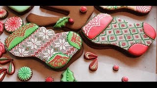 How to Pipe A Needlepoint Pattern with Royal Icing aka Argyle Pattern on a Stocking Cookie [upl. by Ielhsa]