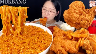 🐔🔥꾸덕매콤 까르보불닭에 맘스터치 후라이드통다리치킨 먹방 Carbo Buldak Ramen amp Chicken  KOREANFOOD MUKBANG ASMR [upl. by Acinoreb]