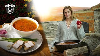 Traditional Ukrainian borscht with ribs  Village Girl Cooking in the Countryside [upl. by Anirahc720]