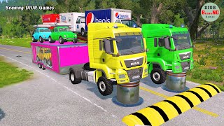 Double Flatbed Trailer Truck vs speed bumpsBusses vs speed bumpsBeamng Drive1006 [upl. by Euqilegna]