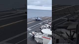 Jets Landing on US Nuclear Air Craft Carrier 🇺🇲🦅 military usnavy usaf shorts ytshorts [upl. by Suehtomit446]