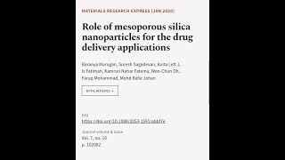 Role of mesoporous silica nanoparticles for the drug delivery applications  RTCLTV [upl. by Randell]