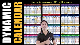 Fully Automated Dynamic CALENDAR in Excel  Dynamic Calendar [upl. by Eilarol194]