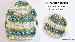 Un bonnet TRICOT pour bébé prématuré et 0 à 3 mois  Tableau des tailles  Facile  rapide 4 H [upl. by Assertal]