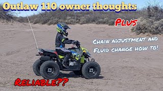 Polaris outlaw 110 review and maintenance how to  youth atv [upl. by Ainocal]