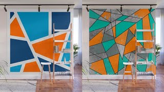 Geometric Wall Painting Design Ideas  Geometric Accent Wall Paint 3D Art Paintwall Mural wallpaper [upl. by Drus]