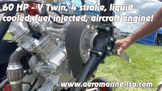 Aircraft Engine V Twin 60 HP 4 Cycle 800 cc Fuel Injected Electric Start Aeromarine LSA [upl. by Yeffej346]