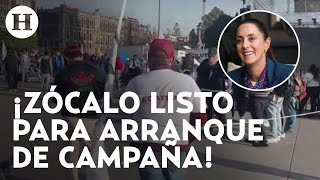 ¡Zócalo listo para el arranque de la campaña de Sheinbaum Arriban simpatizantes de la morenista [upl. by Home78]