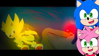 Sonic and Amy watch Shin Sonic vs Super Sonic  The Sonic Tapes stick nodes [upl. by Eanram623]