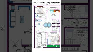 25 x 40 West Facing House plan  houseplan2d 1000sqfthouse1000sqfthouseplan gharkanaksha [upl. by Llekcor427]