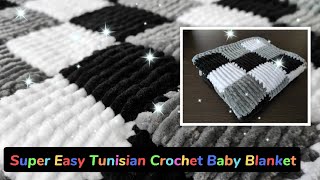 Super Easy Checkered Tunisian Crochet Baby Blanket  Himalaya Dolphin Baby  YarnArt Dolce [upl. by Ardnassac]