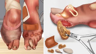 ASMR Swollen corner toenail due to wearing ballet shoes  Nailcare animation [upl. by Stevana]