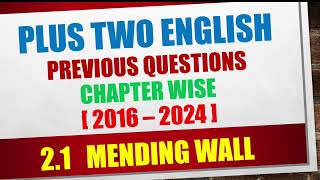 Mending Wall poem Important Questions and Answers  Plus Two English [upl. by Anitel]