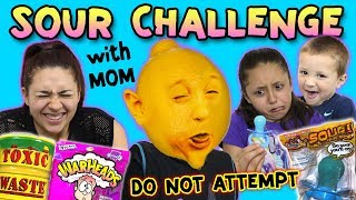 SOUR CHALLENGE w MOM TOXIC WASTE WARHEADS LEMONS amp SOUR PACIFIERS FUNnel Vis Family [upl. by Ezarras]