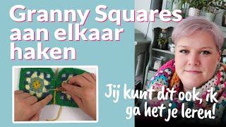 Twee lapjes of granny squares aan elkaar haken  Tutorial haaktechniek  Gek op Haken [upl. by Balac]