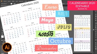 Calendario 2020 Editable  Descarga Gratuita  Plantilla para Illustrator Archivo Ai [upl. by Enalda]