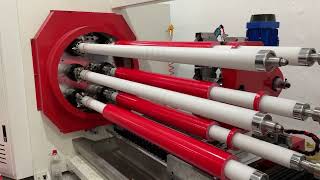 Red Duct Cloth Tape Rewinding and Cutting with 6 Shafts Automatic Cutting Machine [upl. by Nitsirt]