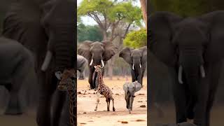 Playful Chase Baby Elephant and Giraffe in the Savanna giraffe cute elephant calf chase [upl. by Amej421]