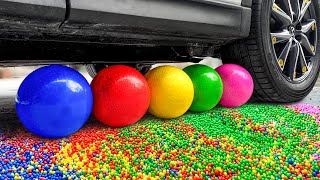 Crushing Crunchy amp Soft Things by Car EXPERIENCE Colorful foam bead balloons [upl. by Rebmetpes81]