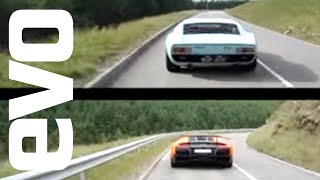 Lamborghini Murcielago SV vs Miura SV  evo magazine [upl. by Doretta13]