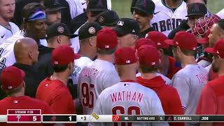 Diamondbacks vs Phillies Benches Clear After Corbin Carroll Hit By Pitch [upl. by Entsirhc]