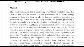 Optimization of Multi Subband Parallel and Signal Reconstruction for Remote Sensing Satellite Data T [upl. by Derrick]