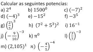 Parte1 Calcular as seguintes potencias [upl. by Dodwell]