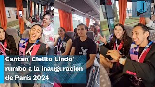 Atletas mexicanos cantan el Cielito Lindo rumbo a la inauguración de París 2024 [upl. by Odlauso286]