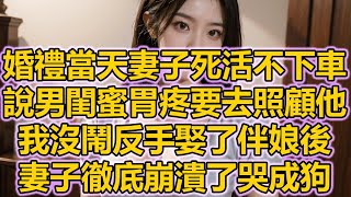 婚禮當天妻子死活不下車，說男閨蜜胃疼要去照顧他，我沒鬧反手娶了伴娘後，妻子徹底崩潰哭慘了 [upl. by Regor]